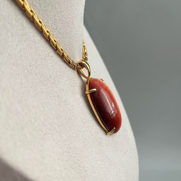 Vintage Chunky Gold Cats Eye Pendant Choker Necklace - Picture 8 of 9